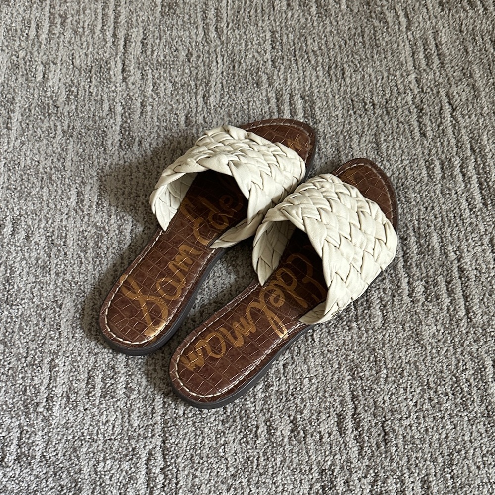 Sam Edelman Cream Woven Slide Sandals